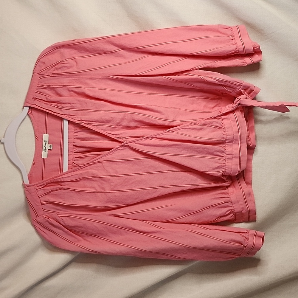 Madewell Pink Striped Cecilia Wrap Top
